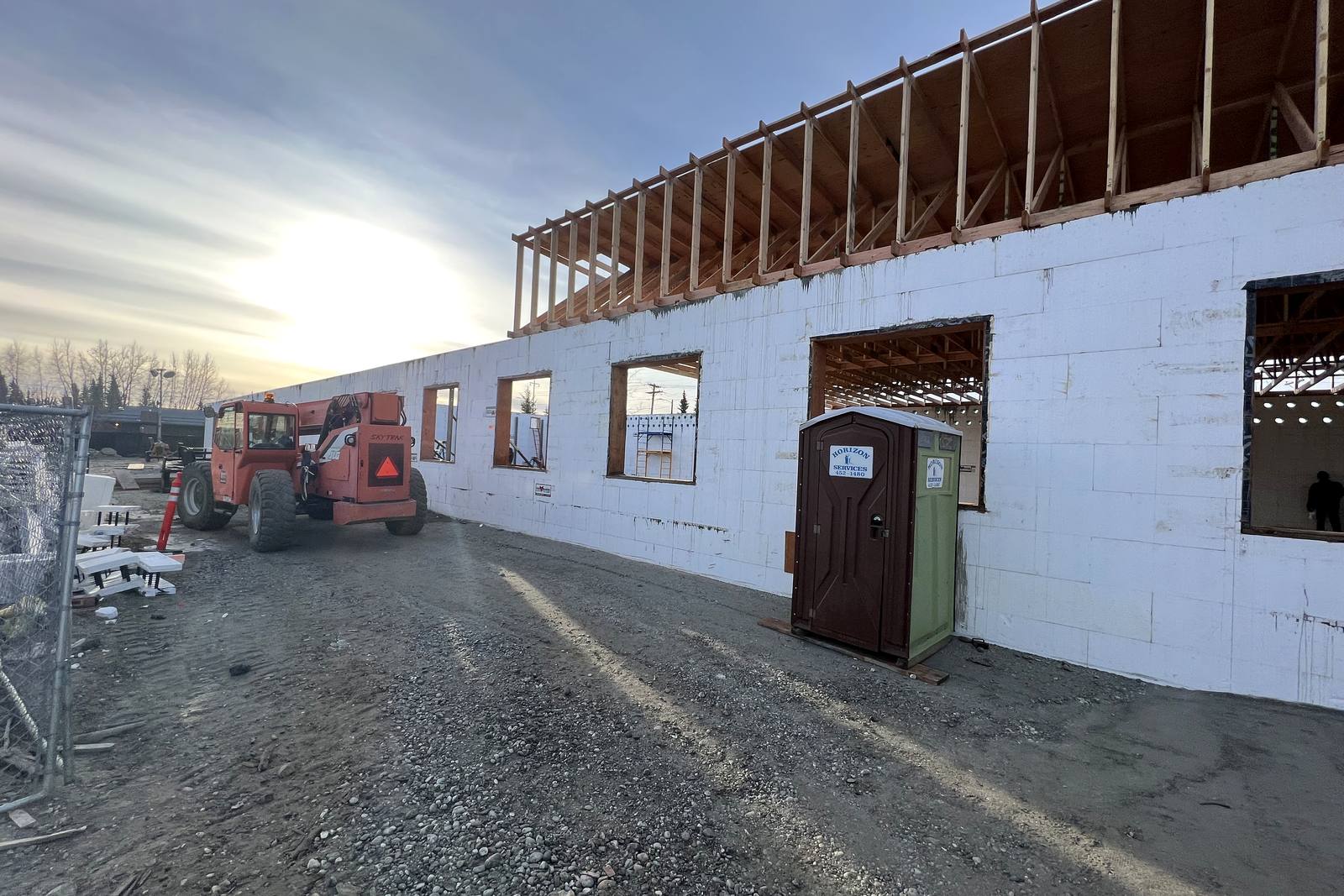 8-inch ICF walls and wood roof framing during construction