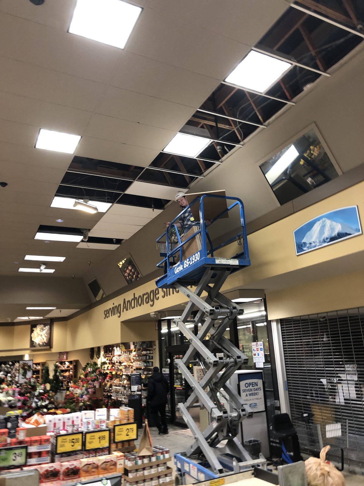 Crew installing a new suspended ceiling system at the Eagle River Safeway